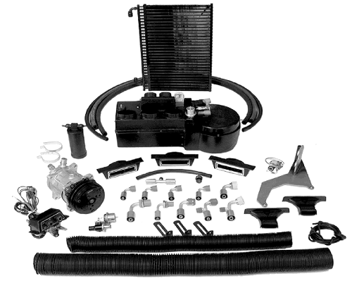The Elite Series Evaporator Kit , Sanden Compressor, Alan Grove Compressor Bracket, Condenser, Hose Kit with Drier and Binary Safety Switch